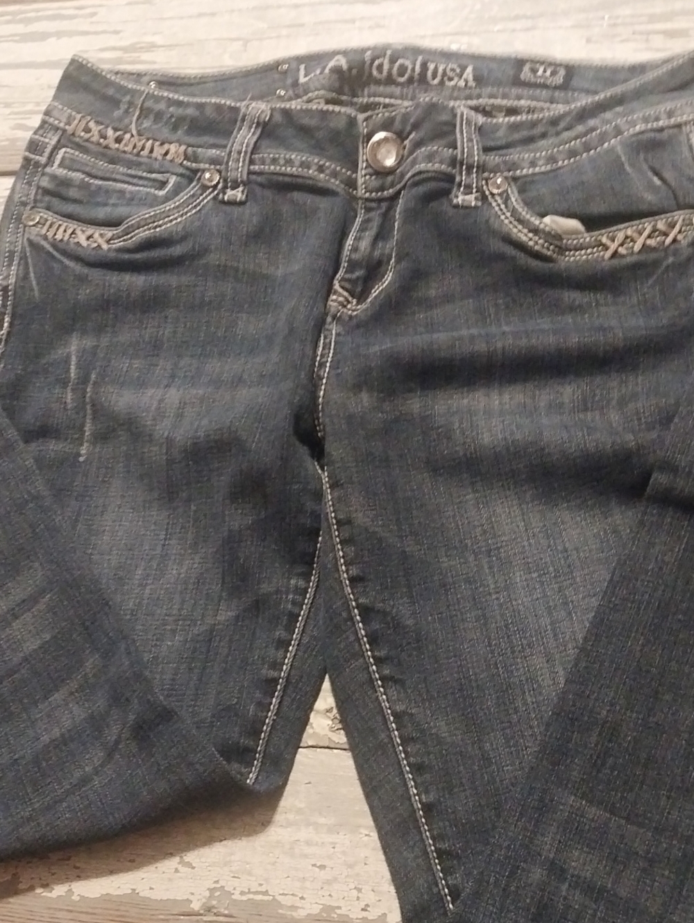 L.A. idol Women's Dark Blue Skinny Jeans with Contrast Stitching